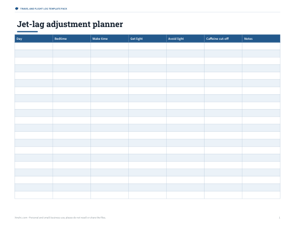 Preview of Printable Jet Lag Planner