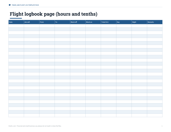 Preview of Printable Flight Logbook Page